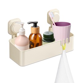 Bathroom Shower Caddy Wall Mounted No-Drilling Wall Draining Shelf Shower Basket Storage Organizer for Shampoo Conditioner Razors Soap, Kitchen Organiser Max 4KG, Cream