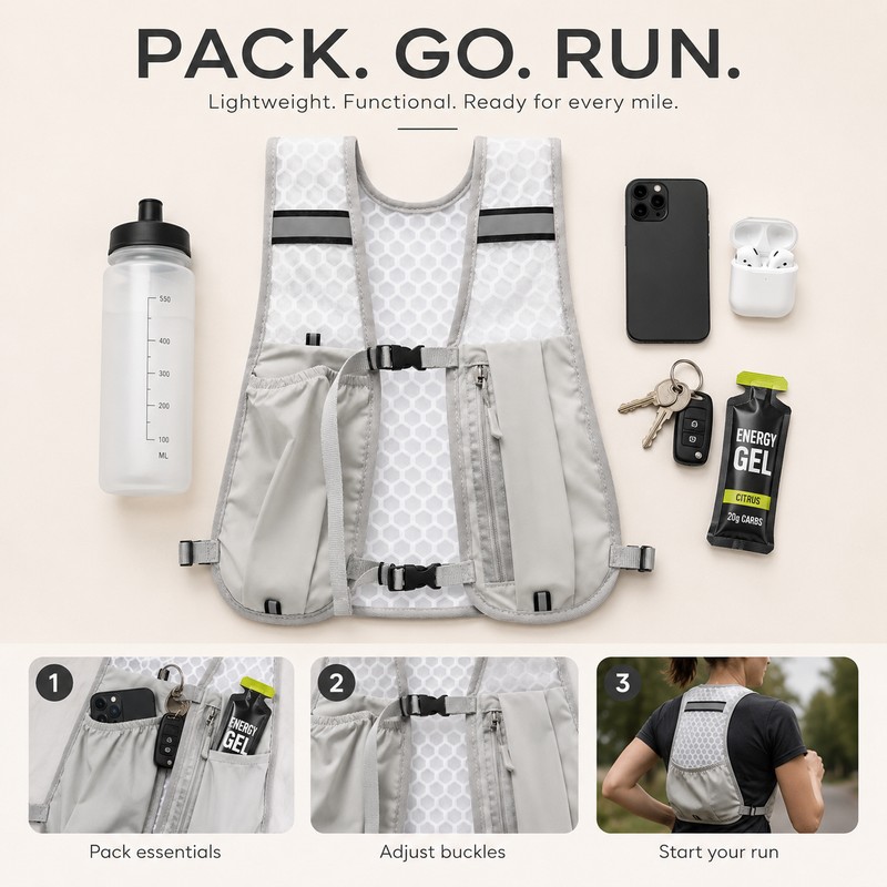 Reflective Running Hydration Vest for Sports – Lightweight Phone Storage