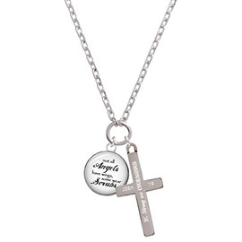 Delight Jewelry Domed Not All Angels Have Wings - Strong and Courageous Engraved Cross Zoe Necklace, 28"