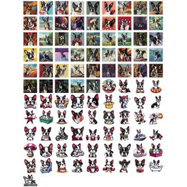 100 Pack Boston Terrier Stickers (Large Size), Boston Terrier Graphic Decal Sticker for Laptop, Phone, Car, Water Bottle, Stickers for Dog pet Lovers