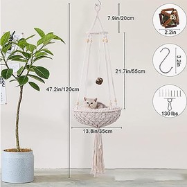 Hamaca para Gato, 3 piezas de suministros para gatos, incluyendo columpio para gatos, rascador para Gatos y juguete para Gatos, cama colgante tejida para Gatos para Balcón, colgar en la pared, escalar