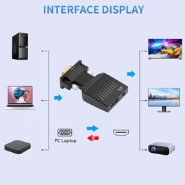 GOWENIC Adaptador Adaptador VGA a HDMI, Convertidor Adaptador de Interfaz Multimedia VGA a HD con Puerto de Audio de 3,5 Mm, Convertidor VGA a HDMI Macho Activo 1080P Admite