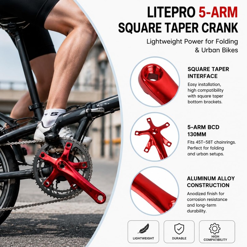 FREERDNG for Litepro Folding Bike Crankset Ultra-Light Square Crank 170MM
