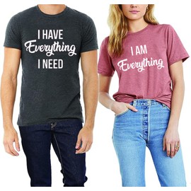 I Have Everything I Need I am Everything Couples T-Shirt Cute Letter Print Graphic Matching Couple Shirts Tee Tops (Men-Grey L)