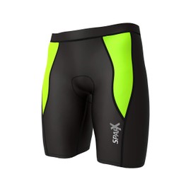 Sparx Men's Performance Tri Shorts Swim Bike Run Cycling Triathlon Shorts (Black/Neon Green, Medium)
