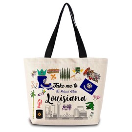 ZhuVantrix Take Me To Louisiana Tote Bag Reusable Grocery Bags Aesthetic Shopping Shoulder Handbag with Interior Pocket Lightweight & Washable Stylish Louisiana Travel Present for Women