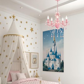 Antique House Small Pink Chandelier for Girls Room 5 Light Pink Acrylic Crystal Chandeliers Small Kids Chandelier for Bedroom