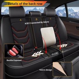 JIAMAOXIN Seat Covers for Hyundai Kona 2018-2025: 5 Seat Full Set Breathable Car Seat Covers Faux Leather Automotive Seat Cushion(Black&Red)