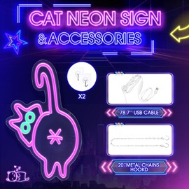 Retisee Cat Neon Sign LED Light with Adjustable Brightness USB Switch Cable Wall Decor Adorable Cat Neon Light Sign for Bedroom Zoo Restaurant Home Bar Wedding Birthday Party