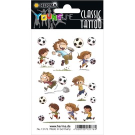 HERMA 15176 Temporäre Tattoos Fußball, 12 Stück, Klebetattoos zum Aufkleben, Fake Tattoos Aufkleber mit Fussball Motiv, Kindertattoos Sticker für Geburtstag Fasching Karneval Kinder Erwachsene