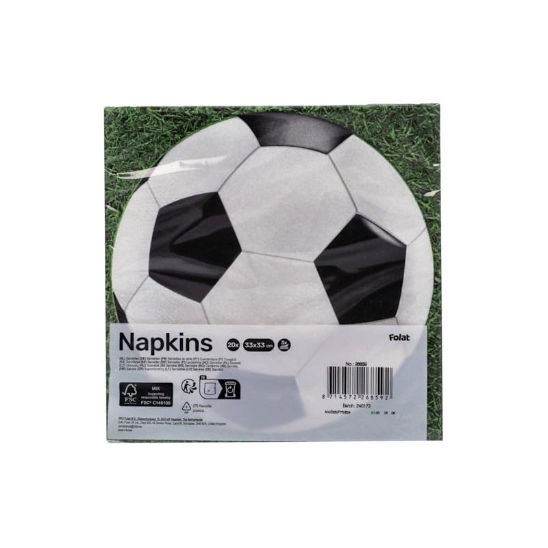Folat 26859 Napkins Football Pack of 20, Multi-Colour