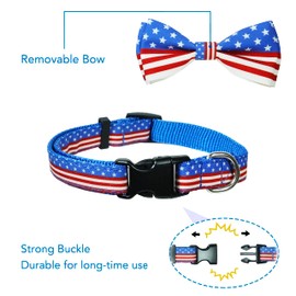 4th of July Dog Bow Tie Collar, USA Independence Day American Patriotic Collar with Safety Buckle for Small Medium Large Pets Puppies