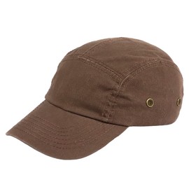 New Hattan Jet Cap, Men's Hat, 100% Cotton, Stone-washed Military Cap, Camping Cap, dark brown, Free size