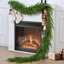 Waipfaru 2 Pcs 9 Ft Artificial Norfolk Pine Garland, Real Touch Cedar Garland, Christmas Greenery for Mantle, Table, Staircase, Indoor, Outdoor Christmas Decorations(2, 9 FT)