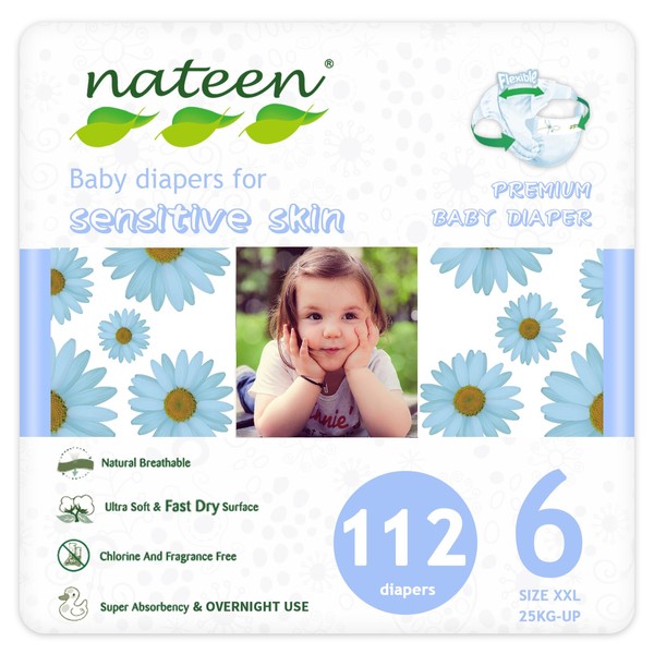 Nateen Premium Baby Diapers, Overnight Use Disposable Diapers for Sensitive