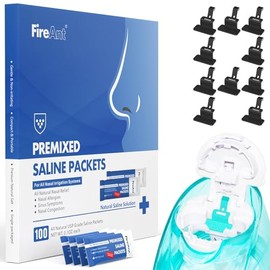 FireAnt 100 Saline Packets and 10 Reusable Saline Pods Refills Set, Compatible with Navage Nasal Care - Includes 100 Count Salt Packets Sinus Rinse + 10 Pack Silicone Salt Pads Refill in Black