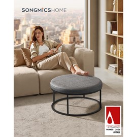SONGMICS HOME LUIZ Collection - Ottoman, Round Coffee Table, Footstool, Reversible Top, Padded Seat, Side Table, Minimalist, Steel Frame, Max. Load 660 lb, for Living Room, Dove Gray ULOM078G01