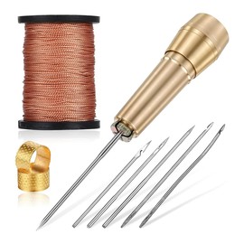 Snblzhef 9pcs Leather Sewing Awl Kit with Copper Handle with 6 Needles for Leather Craft Needle Kit Shoe Repair Tool