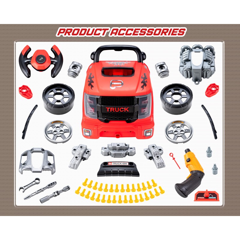 Interactive Truck Engine Toy-Removable Parts Lights&Sounds,Age 3-5