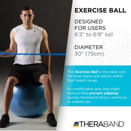 THERABAND Standard Exercise Ball, 30" Blue Stability Trainer for 6'2"–6'8" Users, Yoga & Pilates Ball, Balance & Core Trainer, For Athletes Fitness at Gym & Home