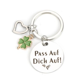 Elegant Stainless Steel Keyring with Four Leaf Clover and Heart Pendant, Perfect Gift for Women, Ideal as a Birthday Gift for Girlfriend, Small Gifts for Any Occasion, silver