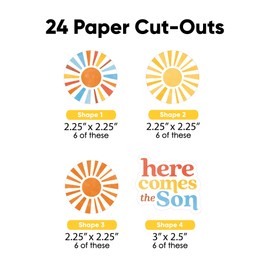 Big Dot of Happiness Here Comes The Son DIY Paper Small Sun-Shaped Cut-Outs, Boy Boho Baby Shower Decorations - 24 Count