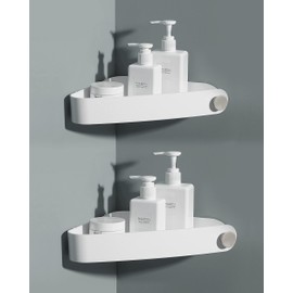 Sotfamily Pack of 2 Shower Shelves, No Drilling, Plastic, Shower Shelf, Shower Basket, Comes with a Small Round Hook, Wall Mounted Shower Baskets for Bathroom Organiser, White