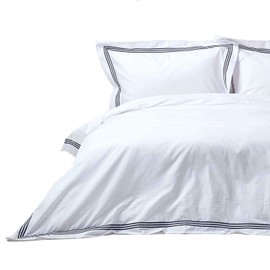 Duvet Cover Set Twin 600 TC Luxury Soft Brushed 3pcs with Elegant 3-Line Embroidery 1Duvet Cover & 2Pillow Sham with Zipper Closure, for All Seasons Navy Solid by Americancomfy