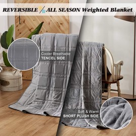 Double-Sided 15lb Weighted Blanket(60 X 80 Inches, Twin Size), Reversible Weighted Blanket for Adult and Kids with Warm Short Plush and Cool Tencel Fabric, All Season Use - Bonus Carry Bag Included