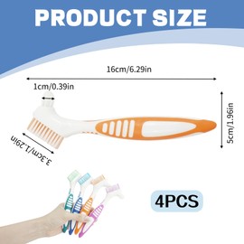 Wovify Double-Sided Denture Cleaning Brush, Pack of 4 Portable Denture Cleaning Brushes with Moderate Multilayer Bristles, Cleaning Brush for Dentures, Dentures, Teeth, Retainer
