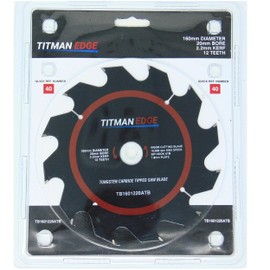 160mm Diameter TCT Saw Blade, 12 tooth & 20mm Bore Titman Edge TB1601220ATB