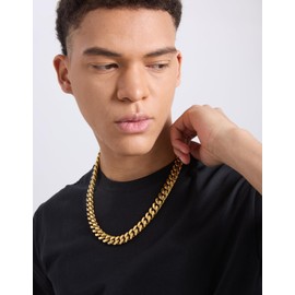 KRKC&CO 8/10/12/14mm Cuban Link Chain for Men, 18k Gold Miami Cuban Link Curb Chain, Mens Jewelry, Durable, Anti-Allergies Street-wear Hip Hop Necklace for Men, 18 20 22 24 26 inches