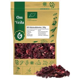 Organic Hibiscus Flowers Whole Dried 200 g - Hibiscus Flower Tea - Premium Quality Hibiscus Tea - Ideal for Hibiscus Tea, Salads, Desserts and More OmVeda
