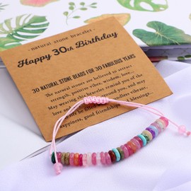 Birthday Bracelet Gifts for Teen Girls Women, Natural Stone Bracelets Sweet Birthday Gifts for Niece Daughter Granddaughter Aunt Grandma Mom Friend Sister with Birthday Card (30th)