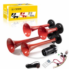 FARBIN Train Horn Air Horn 12V Truck Horn 150DB 4 Trumpet Horns Loud Train Horns for Truck with Compressor for Vehicle Trucks Cars Pickups Jeep SUV Boats Red (Red,with Air pump)