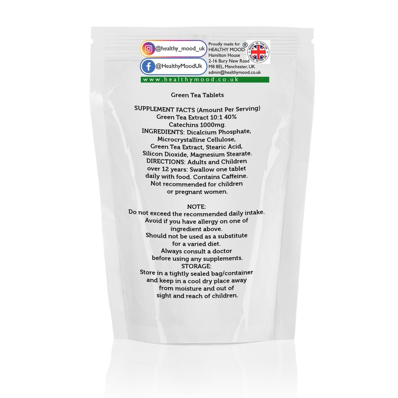 Green Tea 1000mg Tablets - High-Potency Antioxidant Supplement for Energy