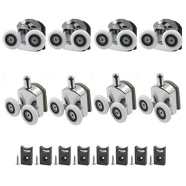 Litoexpe 8 Pcs Curved Shower Door Rollers Replacement, 23mm Aluminum Alloy Wheels with Anti-Collision Block and Screws, Sliding Pulleys for 4-6mm Thick Glass