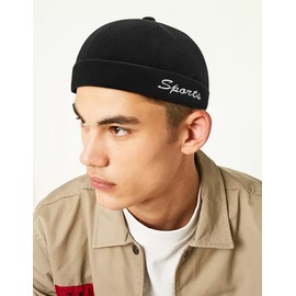 DIYDECAL Retro Brimless Skullcap Hat Docker Cap,Sailor Worker Hat Beanie Hat for Mens Black