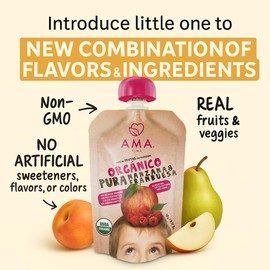 AMA TIME Organic Food Baby Pouches – Variety Pack of 12 with 8 Different Flavors | Fruit Puree for Baby Led Weaning | Stage 1 Toddler Snacks | From 6 Months | Exclusive Organic Pouches for Kids