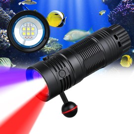 TrustFire DF50S Dive Light, 6500 Lumens Scuba Diving Light Video Camera Photography Underwater Flashlight White Red UV Tri-Color Fill Light and Fluorescent Night Diving