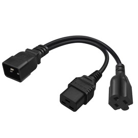 JORINDO 0.32M/1FT C20 to C19+5-15 Y Splitter Power Plug,PDU/UPS Plug IEC320 C20 Male to C19 Female,C20 to American Standard 3-Hole 5-15R Power Conversion Cable