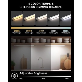 Under Cabinet Lighting 20'' Motion Sensor 5CCT Dimmable 94-LED Light, 2500mAh Rechargeable Closet Lights Wireless Battery Operated Under Counter Light for Kitchen Bedroom, White, 2Pack