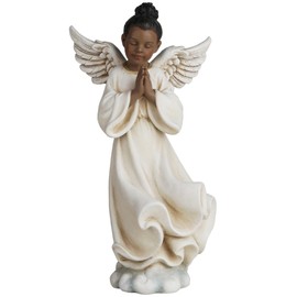 ShineOnAngel African American Figurines, 9 Inch Guardian Angel Figurines for Home Decoration, Hand Painted Praying Angel Statue for Godmother, Birthday, Wedding and Sister Gifts