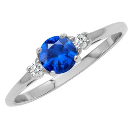 Silvershake 5mm Petite Created Round Shape Blue Sapphire 925 Sterling Silver Promise Gemstone Ring Jewelry for Women Size 4
