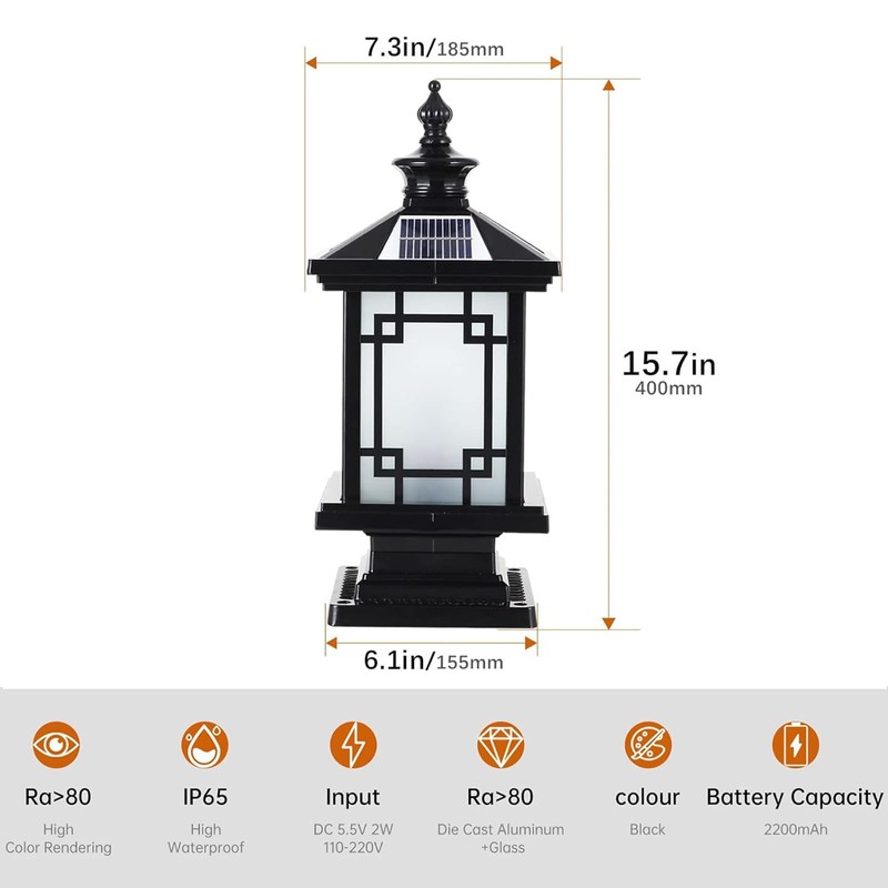 PTOUG LED Solar Post Light Outdoor, Aluminum Fence Post Cap