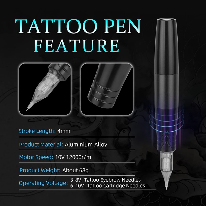 ATOMUS Black 16mm Tattoo Pen Machine Coreless Motor Rotary Machine