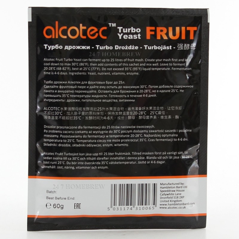Alcotec 2x Distiller’s Yeast Fruit with Enzyme 60g 25L