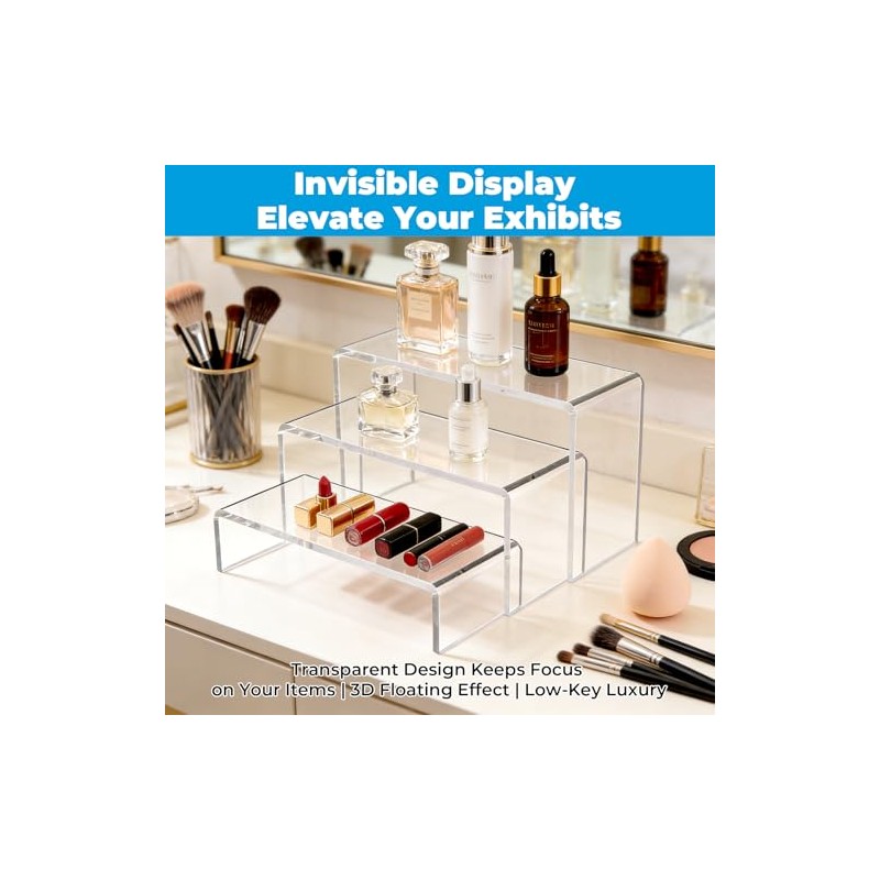 Pack of 4 Kitchen Organiser Shelves, Transparent Kitchen Cabinet Organiser,