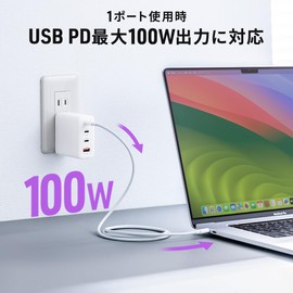 Sanwa Direct 700-AC043W USB-C PD 100W 4 Port Type-C 3 USB-A Rapid Charger GaN (Gallium Nitrogen) Foldable Plug for Laptops White