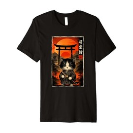Cute Samurai Cat with Katana Japanese Sunset Art Premium T-Shirt